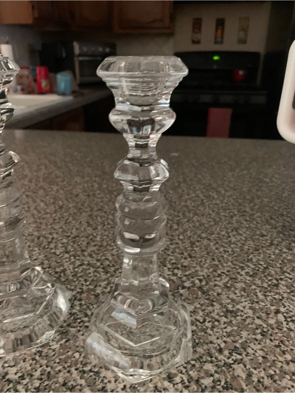 Pair Lead Crystal Tall Clear Candle Stick Holders